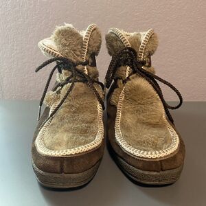 Yodelers Boots Women's Size 7.5 Brown Leather Sherpa Lined Vtg Lace Up Warm